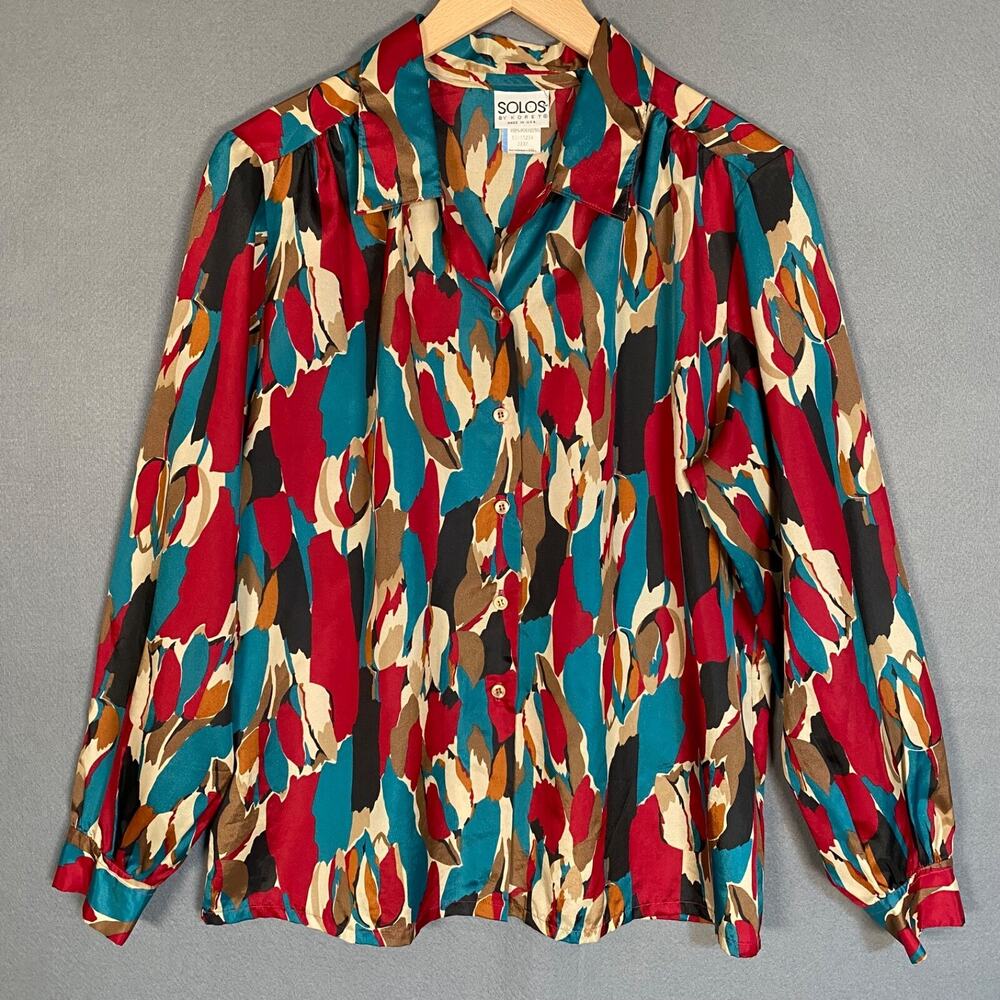 Vintage Solos by Koret Womens Button‎ Up Top Size L 10 Union Made Artsy Colorful